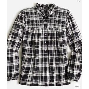 J Crew Ruffle Neck Flannel Popover Top Blouse Berkshire Plaid